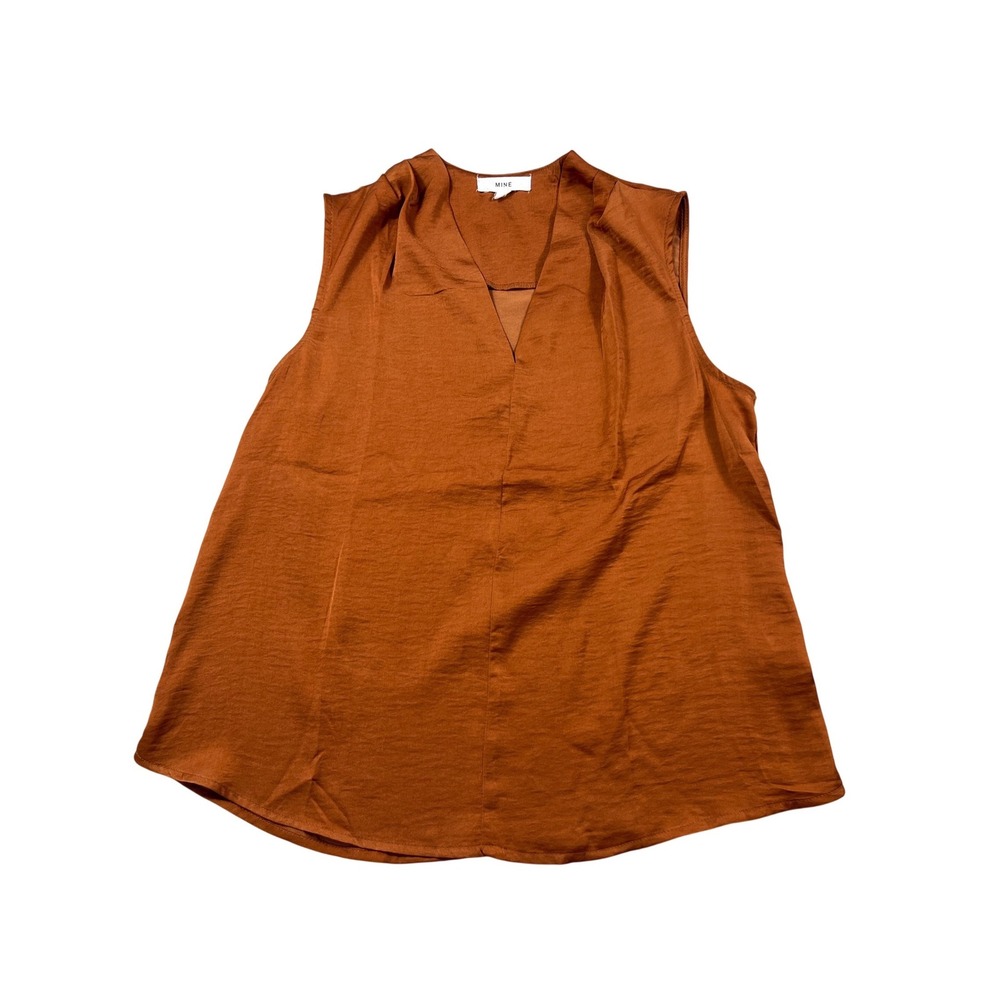 Mine Small Copper Satin Sleeveless Blouse Draped‎ V Neck Minimalist Top